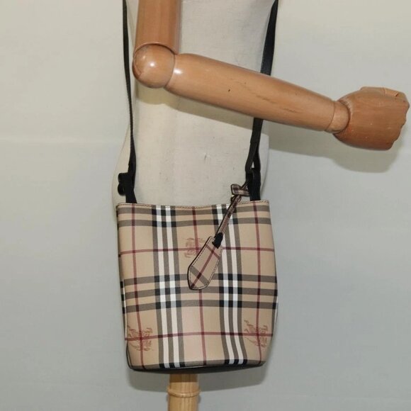 BURBERRY Nova Check Shoulder Bag PVC Beige Gold Auth - Picture 1 of 16